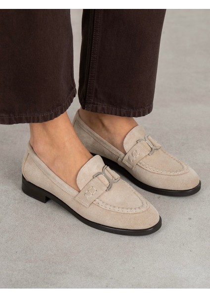 Bilora Bej Süet Hakiki Deri Kadın Makosen
