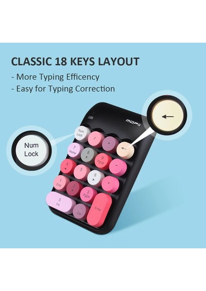 Renkli Daktilo Tarzı Vintage Kablosuz Wıreless Numeric Keypad 18 Tuşlu Sayısal Klavye Numpad modelleri