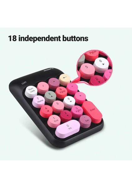 Renkli Daktilo Tarzı Vintage Kablosuz Wıreless Numeric Keypad 18 Tuşlu Sayısal Klavye Numpad fırsatları