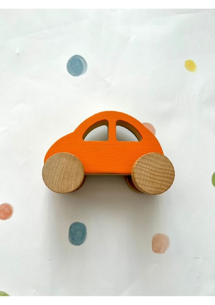 Sevimli Turuncu Ahşap Oyuncak Araba, Güvenle Oynayın!