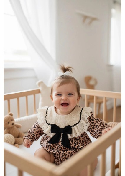 Amelıa Leopar Desenli Dantel Yaka Detaylı Fiyonklu Kız Bebek Çocuk Romper modelleri