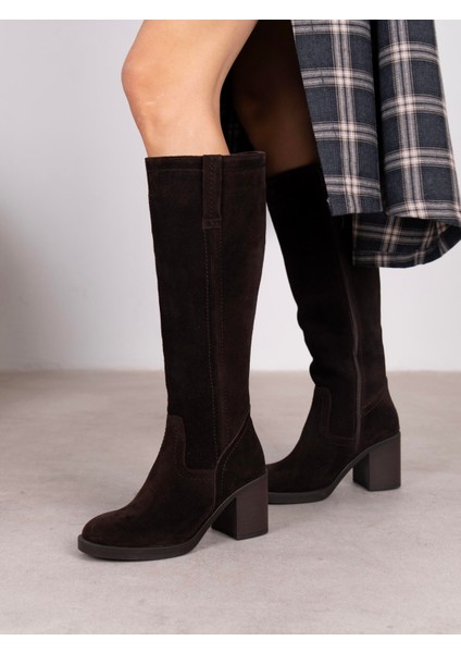 Nives Kahve Süet Hakiki Deri Kadın Çizme