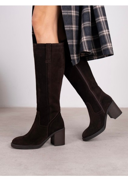 Nives Kahve Süet Hakiki Deri Kadın Çizme modelleri