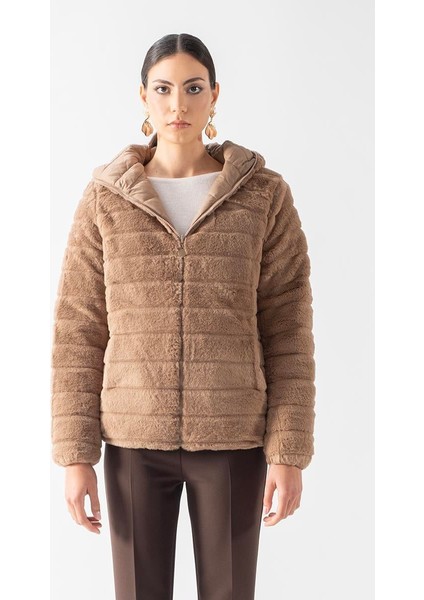 Ranuccio Çift Taraflı Kapitoneli Peluş Kapüşonlu Mont CAMEL