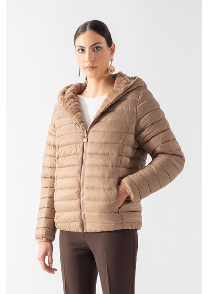 Ranuccio Çift Taraflı Kapitoneli Peluş Kapüşonlu Mont CAMEL modelleri