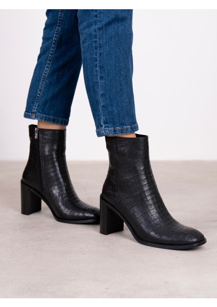 Odetta Siyah Kroko Hakiki Deri Kadın Bot modelleri