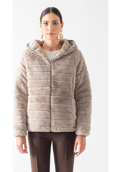 Ranuccio Çift Taraflı Kapitoneli Peluş Kapüşonlu Mont VİZON