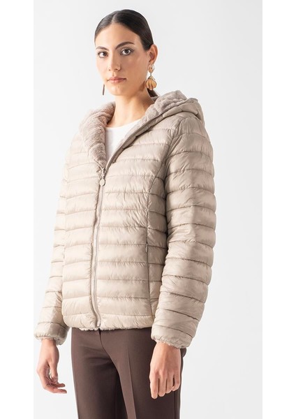 Ranuccio Çift Taraflı Kapitoneli Peluş Kapüşonlu Mont VİZON modelleri