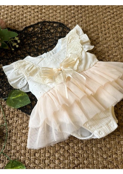 Liana Krem Yumuşak Tütü Romper Kısa Kollu Kız Bebek Elbise fiyatları