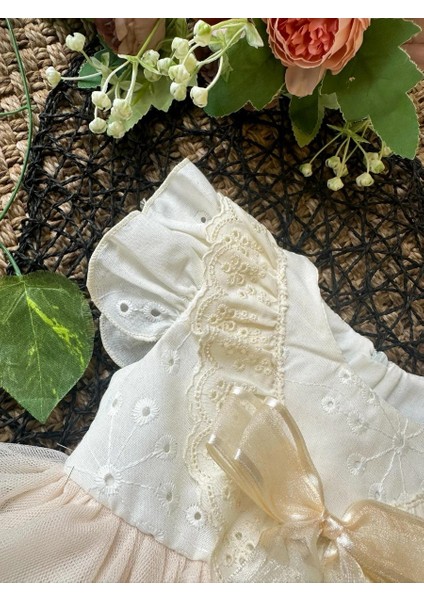 Liana Krem Yumuşak Tütü Romper Kısa Kollu Kız Bebek Elbise modelleri