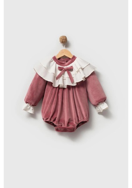 Brıella Uzun Kollu Özel Gün Bayramlık Fiyonk Detaylı Kız Bebek Romper