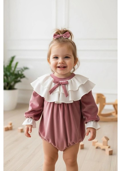 Brıella Uzun Kollu Özel Gün Bayramlık Fiyonk Detaylı Kız Bebek Romper modelleri