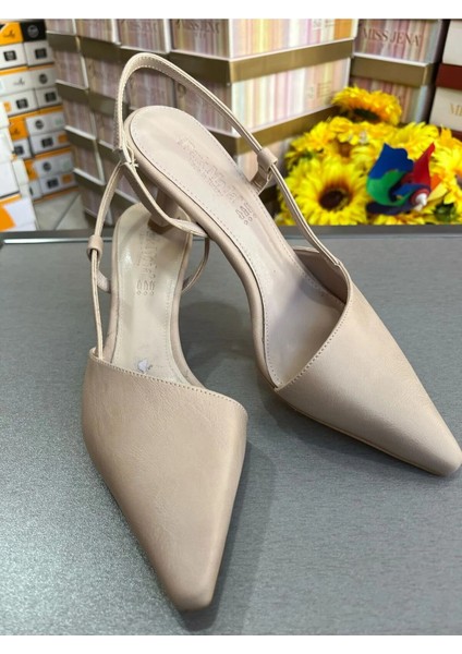 Ten Nud 6 cm Kadeh Topuk Simetri Sivriburun Arkası Açık Kadın Topuklu Ayakkabı