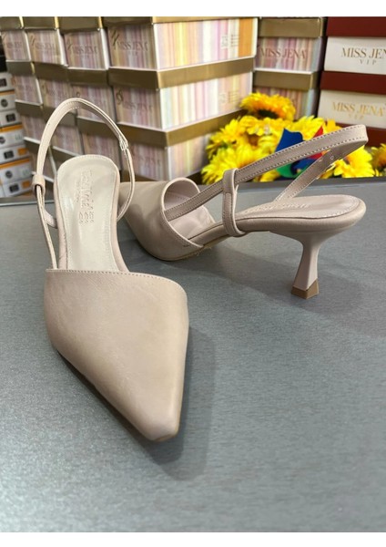 Ten Nud 6 cm Kadeh Topuk Simetri Sivriburun Arkası Açık Kadın Topuklu Ayakkabı fırsatları