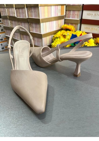 Ten Nud 6 cm Kadeh Topuk Simetri Sivriburun Arkası Açık Kadın Topuklu Ayakkabı indirimleri