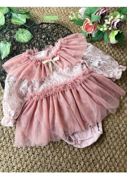 Cora Romper Tütülü Özel Gün Uzun Kollu Kız Bebek Elbise