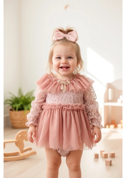Cora Romper Tütülü Özel Gün Uzun Kollu Kız Bebek Elbise