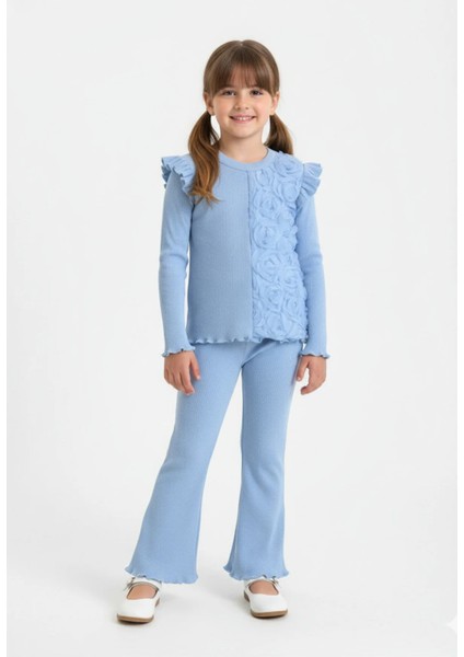 Ribana Kumaş Yarım Gül Işlemeli Kız Çocuk Alt Üst Takım