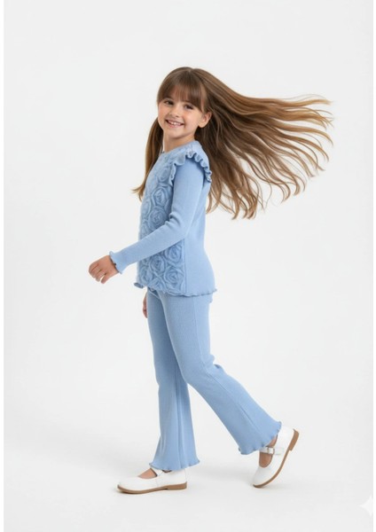 Ribana Kumaş Yarım Gül Işlemeli Kız Çocuk Alt Üst Takım fiyatları