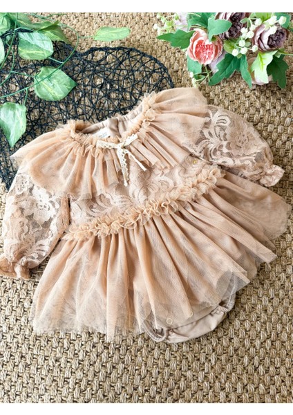 Cora Romper Tütülü Özel Gün Uzun Kollu Kız Bebek Elbise
