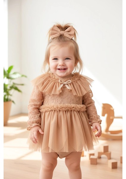 Cora Romper Tütülü Özel Gün Uzun Kollu Kız Bebek Elbise