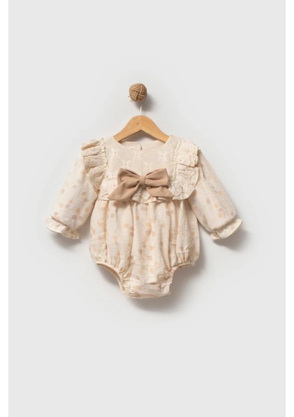 Gale Uzun Kollu Dantel Detaylı Özel Gün Bayramlık Kız Bebek Romper