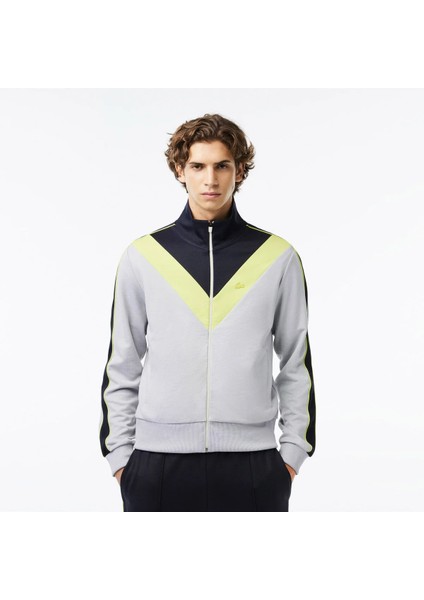 Erkek Regular Fit Fermuarlı Renk Bloklu Gri Sweatshirt