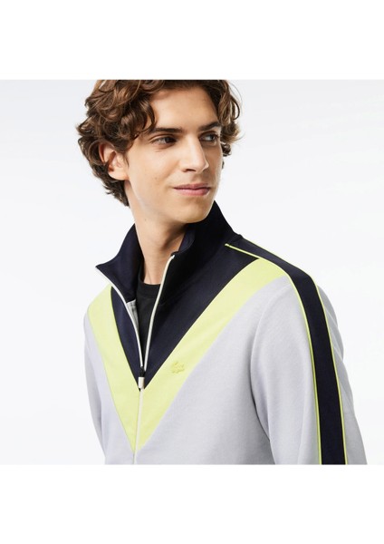 Erkek Regular Fit Fermuarlı Renk Bloklu Gri Sweatshirt fiyatları