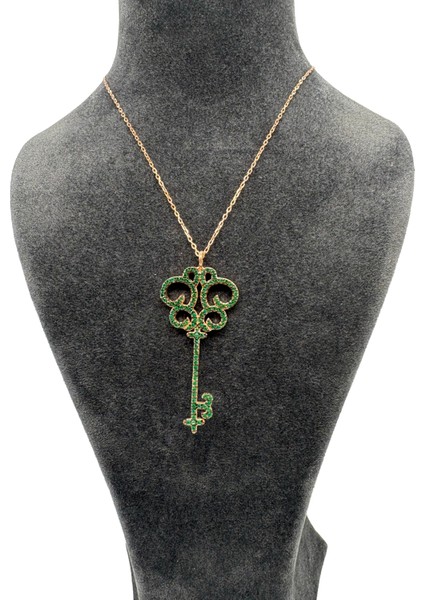 Gümüş Anahtar Rose Renk Kolye