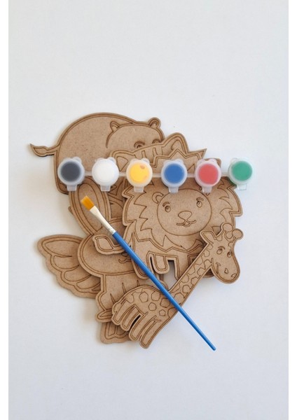 Çocuklar Için 6'lı Safari Ahşap Boyama ve Aktivite Seti, Fırça ve Akrilik Boya Hediye fırsatları