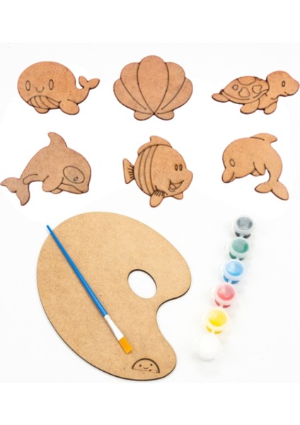 Ahşap Deniz Hayvanları Seti, Çocuklar Için Renkli Boyama Figürleri, Eğlenceli Aktivite