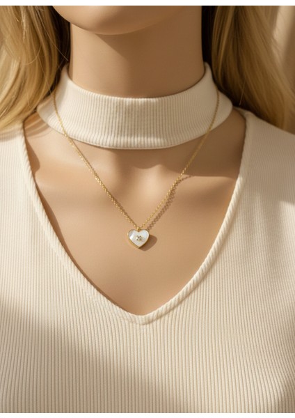 Sedef Taşlı Kalp Kolye modelleri