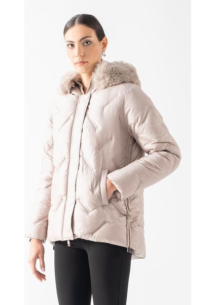 Remiggio Fermuarlı Kapüşonlu Kürklü Mont VİZON indirimleri