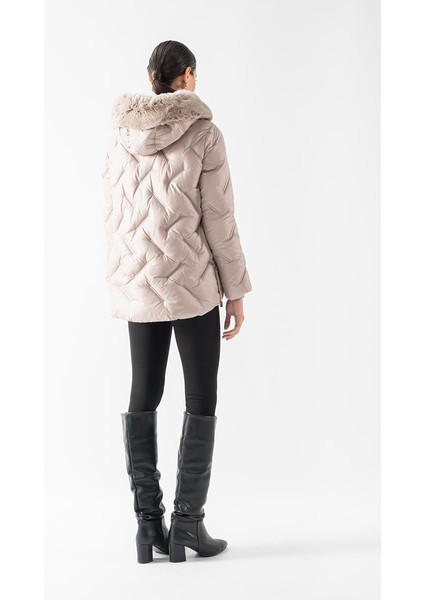 Remiggio Fermuarlı Kapüşonlu Kürklü Mont VİZON