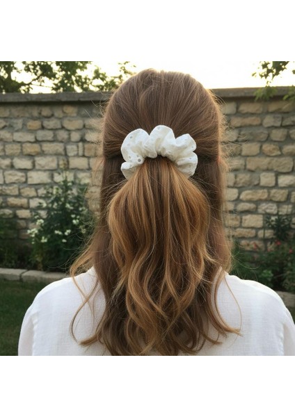 Fisto Kumaş Scrunchıe (Lastik Toka) Beyaz Küçük Boy