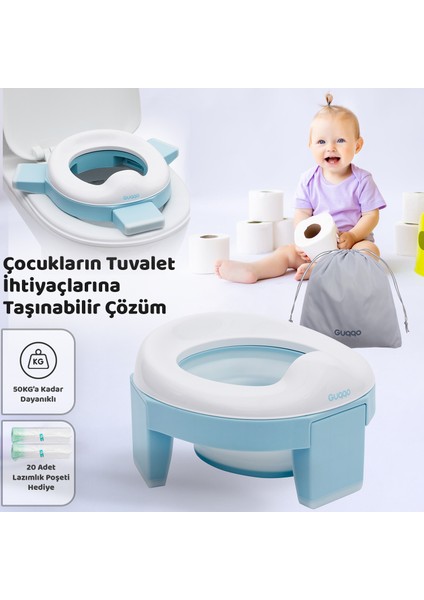 Lazımlık, Portatif Katlanabilir Taşınabilir Seyahat Çocuk Tuvaleti, Klozet Adaptörü, Mavi