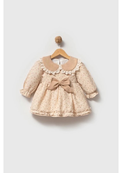 Betty Kız Bebek Uzun Kollu Dantel Yaka Detaylı Özel Gün Bayramlık Elbise