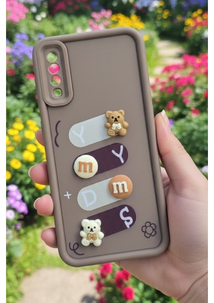 Samsung Galaxy A50 Uyumlu Kılıf Kahverengi Renk Ayıcık Figürlü 3D Kamera Korumalı Darbe Emici Yumuşak Silikon Kapak