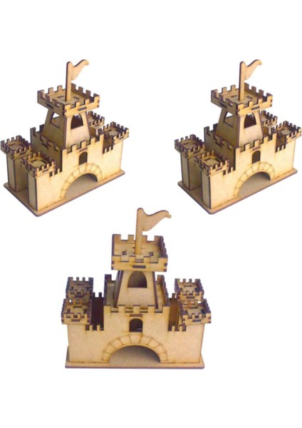 Boyanabilir Ahşap Kale 3'lü Set, Hobi ve Eğlence, 17,5X9,5X17CM
