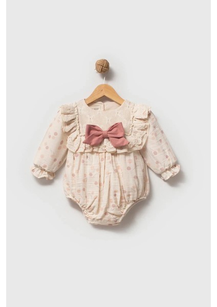 Gale Uzun Kollu Dantel Detaylı Özel Gün Bayramlık Kız Bebek Romper