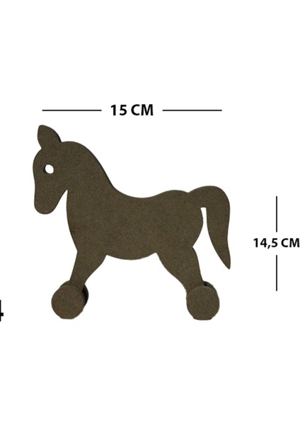 Ahşap Tekerlekli Hayvan Figürleri, Tavşan, At, Kirpi, Kaplumbağa, Biblo Bej