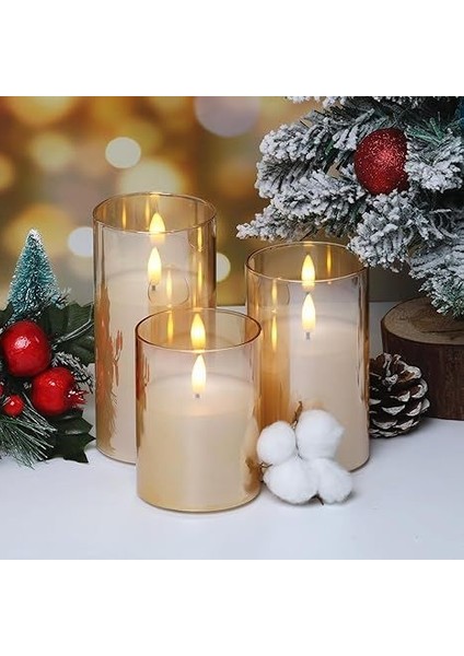 3D Mum Efektli 3'lü Mum Set, Pilli Dekoratif Mum Efektli Şamdan, Masa, Gece Lambası 3'lü Mum Set fiyatları