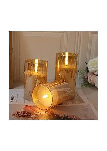 3D Mum Efektli 3'lü Mum Set, Pilli Dekoratif Mum Efektli Şamdan, Masa, Gece Lambası 3'lü Mum Set modelleri