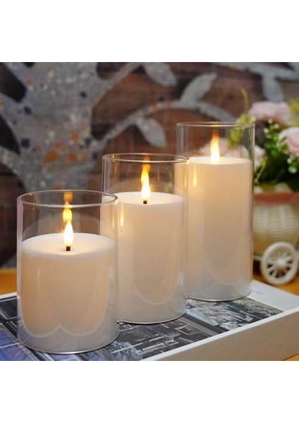3D Mum Efektli 3'lü Mum Set, Pilli Dekoratif Mum Efektli Şamdan, Masa, Gece Lambası 3'lü Mum Set indirimleri