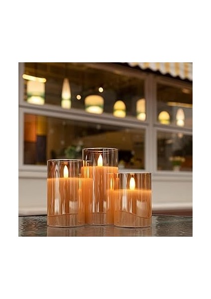 3D Mum Efektli 3'lü Mum Set, Pilli Dekoratif Mum Efektli Şamdan, Masa, Gece Lambası 3'lü Mum Set