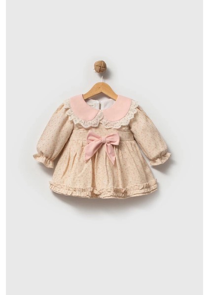 Betty Kız Bebek Uzun Kollu Dantel Yaka Detaylı Özel Gün Bayramlık Elbise