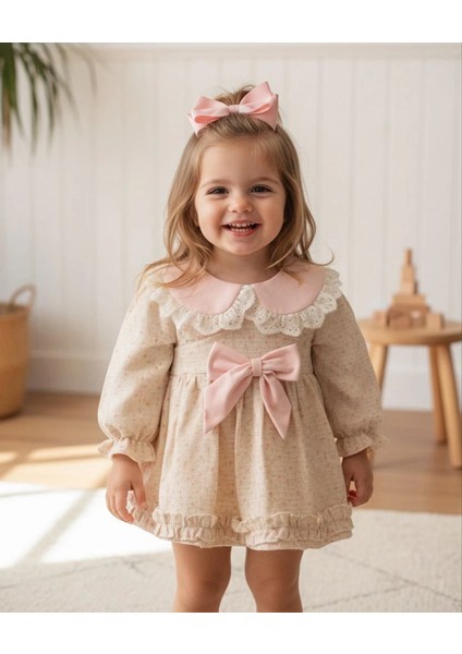 Betty Kız Bebek Uzun Kollu Dantel Yaka Detaylı Özel Gün Bayramlık Elbise modelleri