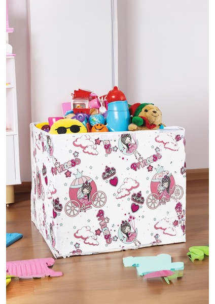 Prenses Figürlü Büyük Boy Kapaklı Oyuncak Çocuk Odası Kutusu 40X40X45CM