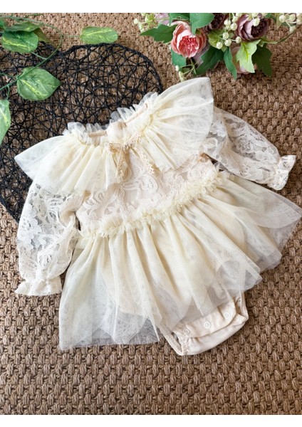 Cora Romper Tütülü Özel Gün Uzun Kollu Kız Bebek Elbise