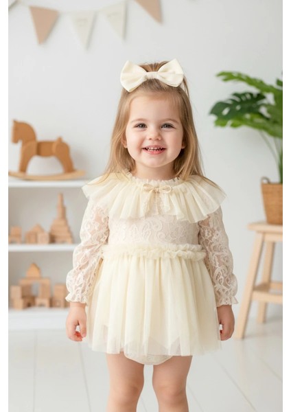 Cora Romper Tütülü Özel Gün Uzun Kollu Kız Bebek Elbise